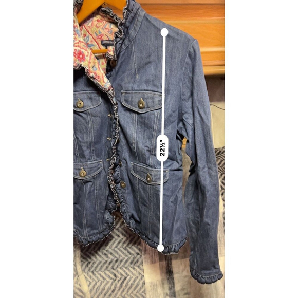 Boston Proper Denim Jacket Medium Ruffle Collar - Picture 5 of 6